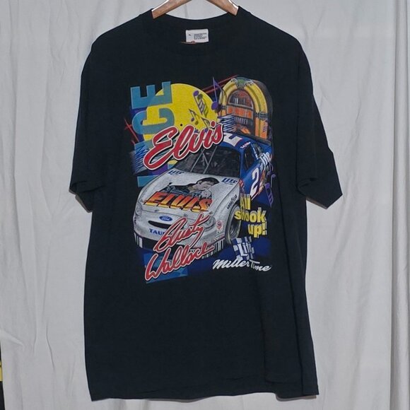 Vtg 1998 NASCAR Rusty Wallace ELVIS Miller Time SS Crewneck - Black - Sz XL* - Picture 1 of 6